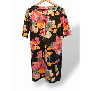 Spartina 449 Helen Ponte Knit Shift Dress Med Floral Gold Zipper Resort Pockets